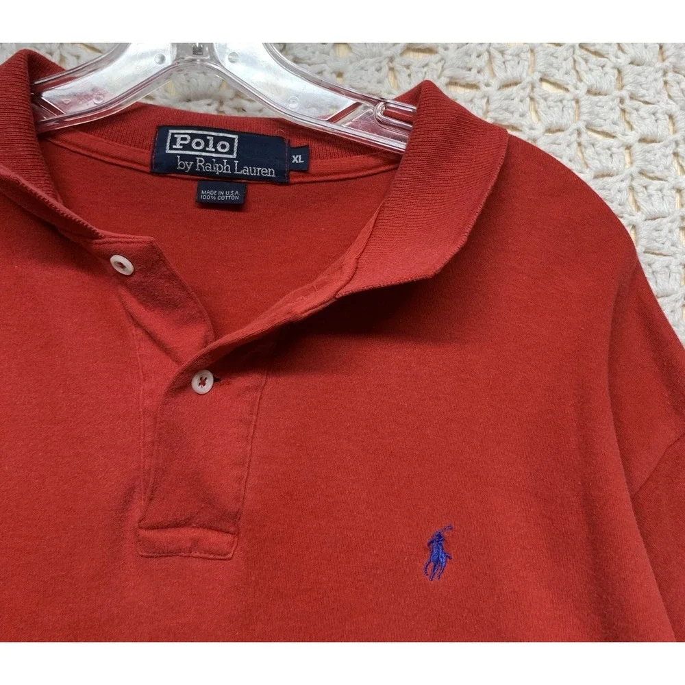 Polo Ralph Lauren Polo Shirt Mens XL Red Blue Pony‎ 100%Cotton Usa Made Vintage